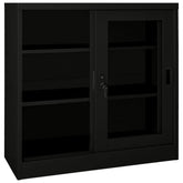 Steel Sliding Door Cabinet Black 35.4x15.7x35.4